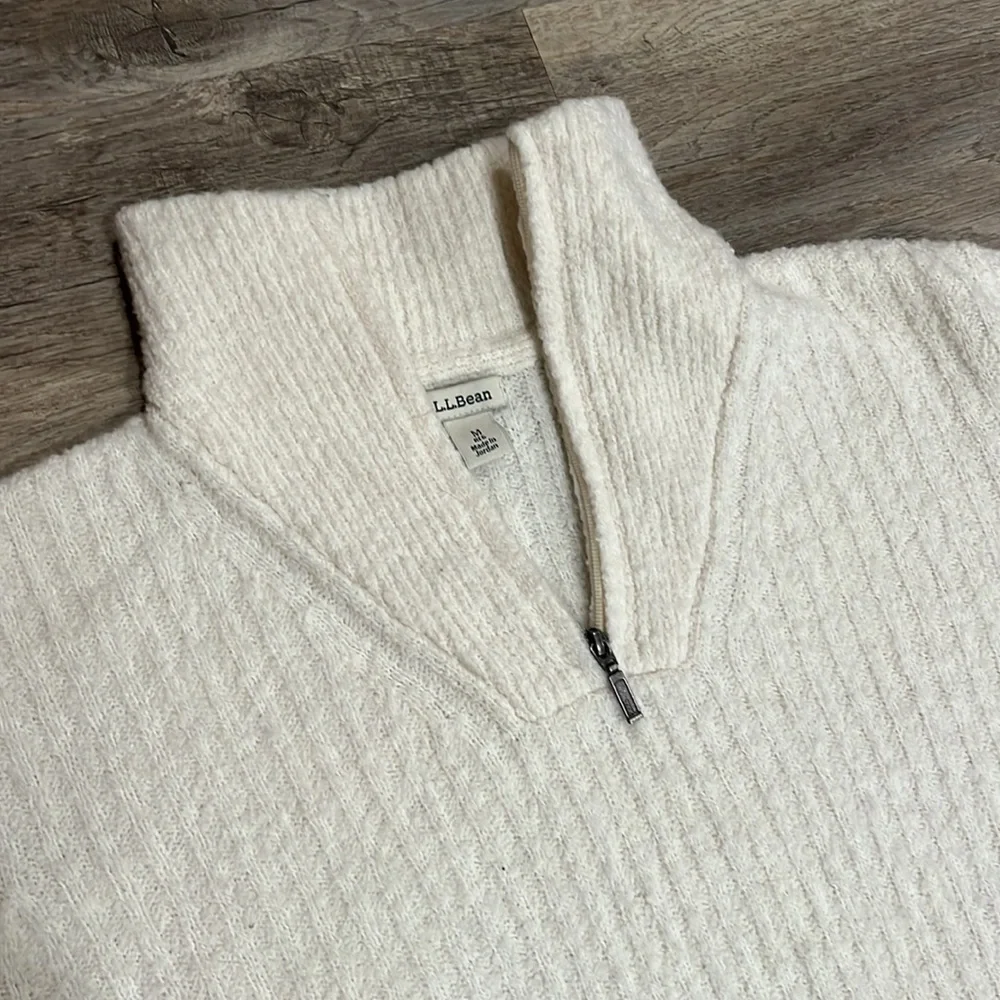 L L Bean Women’s White Cozy Cloud Sweater Quarter Zip Size Medium Lightweight - Picture 4 of 8